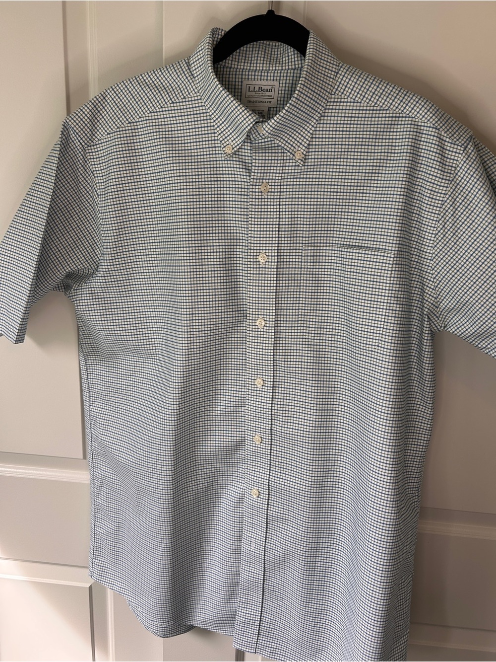 L.L. Bean Men's Short-Sleeve Button-Down Shirt/ Blue Check Traditional Fit 16.5